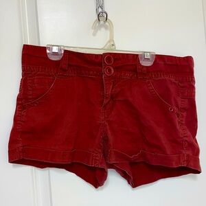 Red Cuffed Khaki Shorts